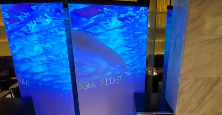 SEASIDE CLUB(シーサイドクラブ) 様 ガラスパネルへの投影(海中映像)